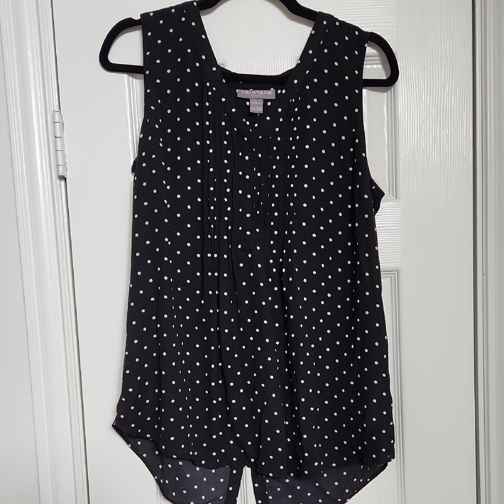 A Pea In The Pod Black Polka Dot Maternity Pleated Blouse